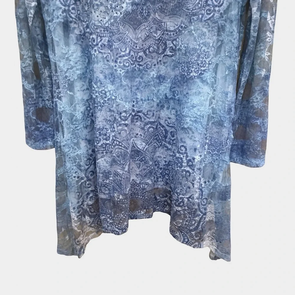 Cal Style Blue Mesh Mandala Embellished Tunic Top Medium Mermaid Fairy Boho - Picture 5 of 10